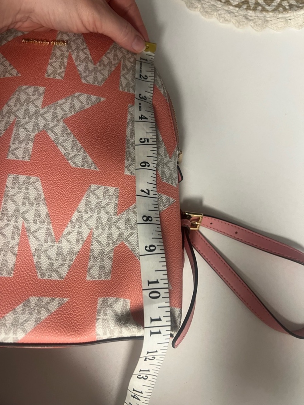 MICHAEL KORS Coral and White MK Logo Backpack. Used one time - Picture 4 of 5